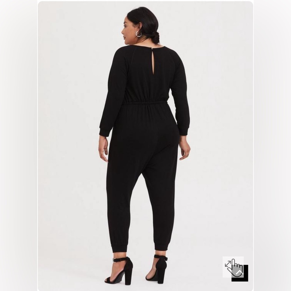 Black French Terry Drawstring Jumpsuit - Picture 3 of 4